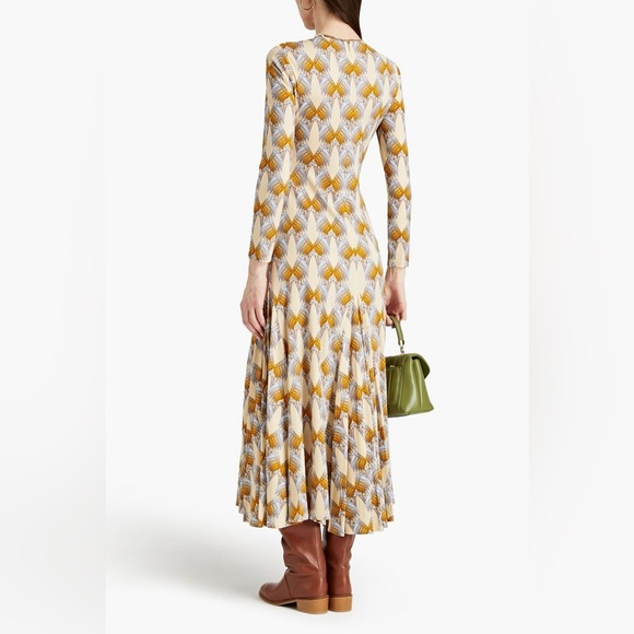 NWT Tory Burch Printed Sheath Dress Sand Deco Crane Geo Pattern - Picture 2 of 11